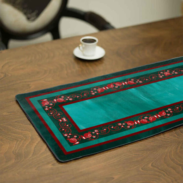 Persische Eleganz Türkis Samt Tischläufer Yalda