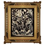 Handgefertigte, gerahmte persische, gravierte Kupferkunst Gooya – Traditionelle Wanddekoration