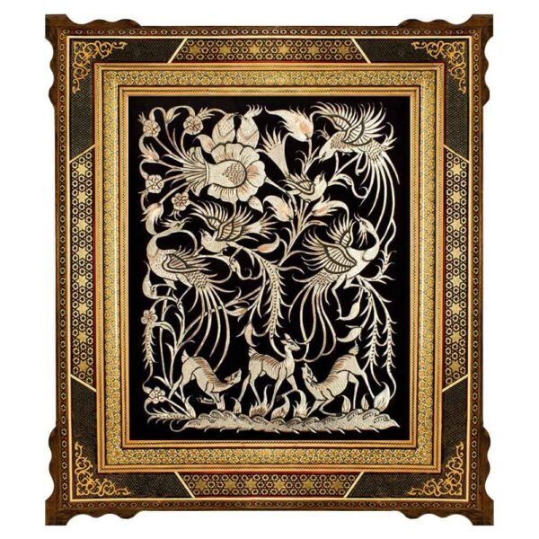 Handgefertigte, gerahmte persische, gravierte Kupferkunst Gooya – Traditionelle Wanddekoration