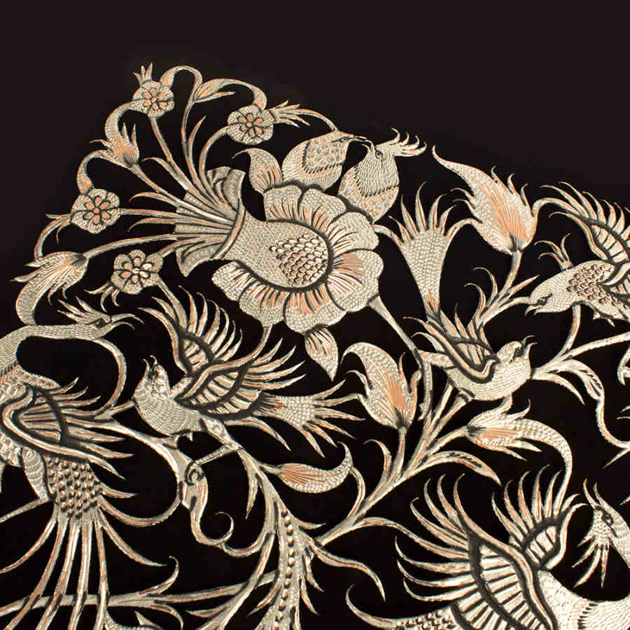 Handgefertigte, gerahmte persische, gravierte Kupferkunst Gooya – Traditionelle Wanddekoration