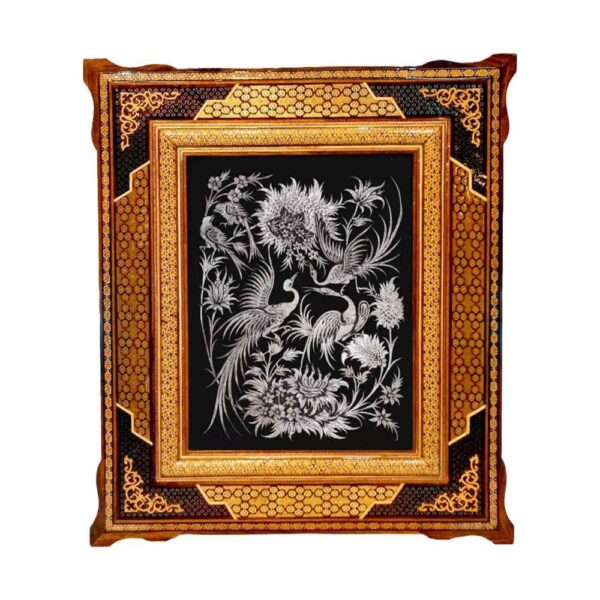 Handgefertigte, gerahmte persische gravierte Kupferkunst Hasti – Traditionelle Wanddekoration