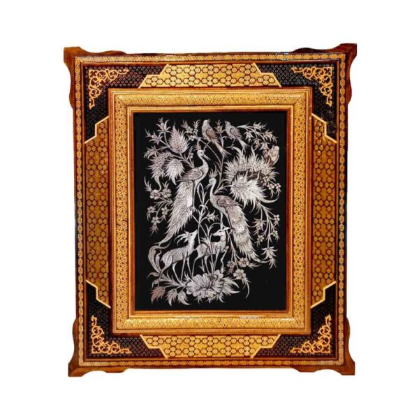 Handgefertigte, gerahmte persische gravierte Kupferkunst Zoha – Traditionelle Wanddekoration