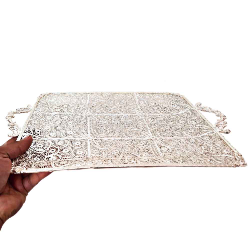 Persische Malileh-Kari Silberne Servierplatte – Modell Javid