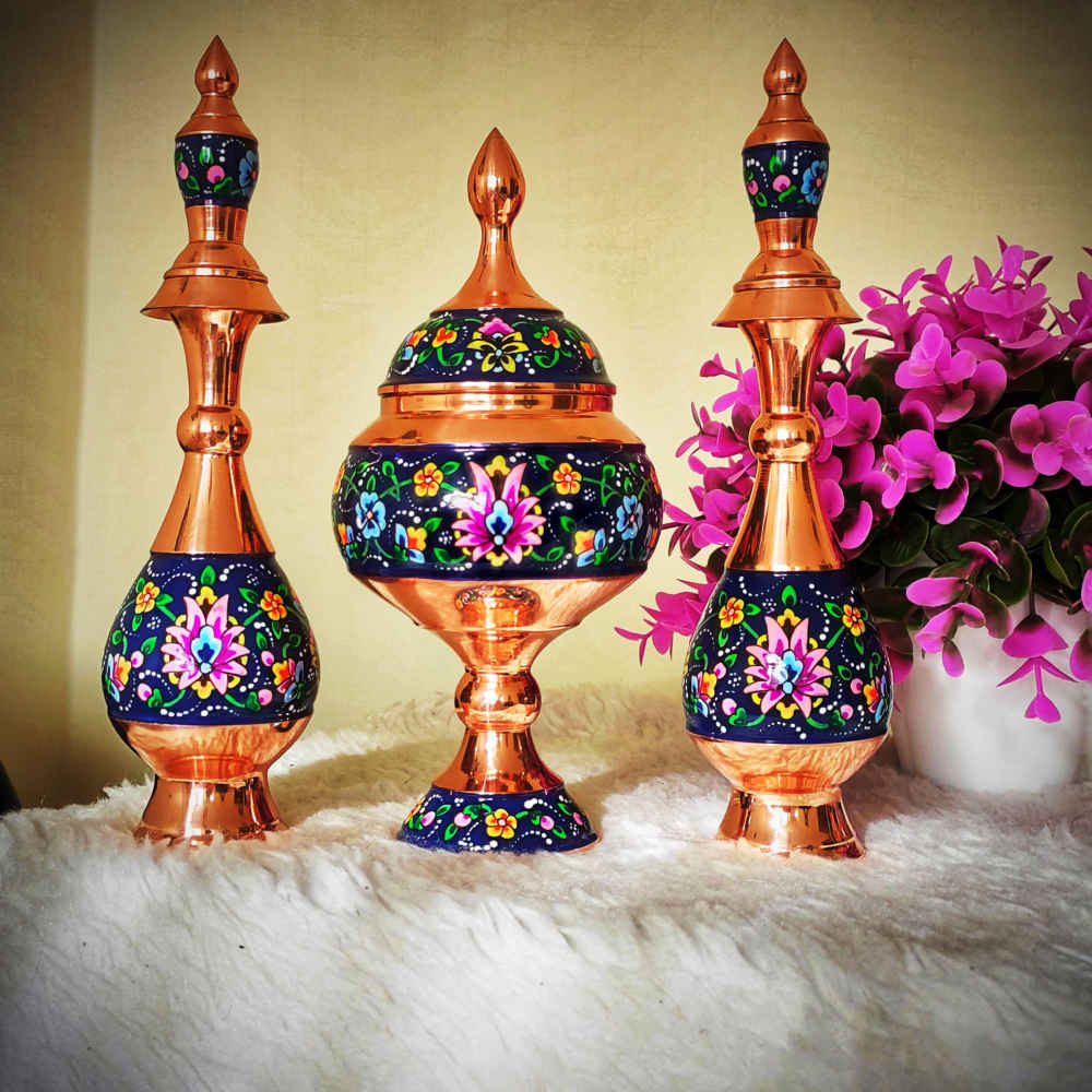 Dekorative Kupferflasche – Persische Minakari Emaille Paradies