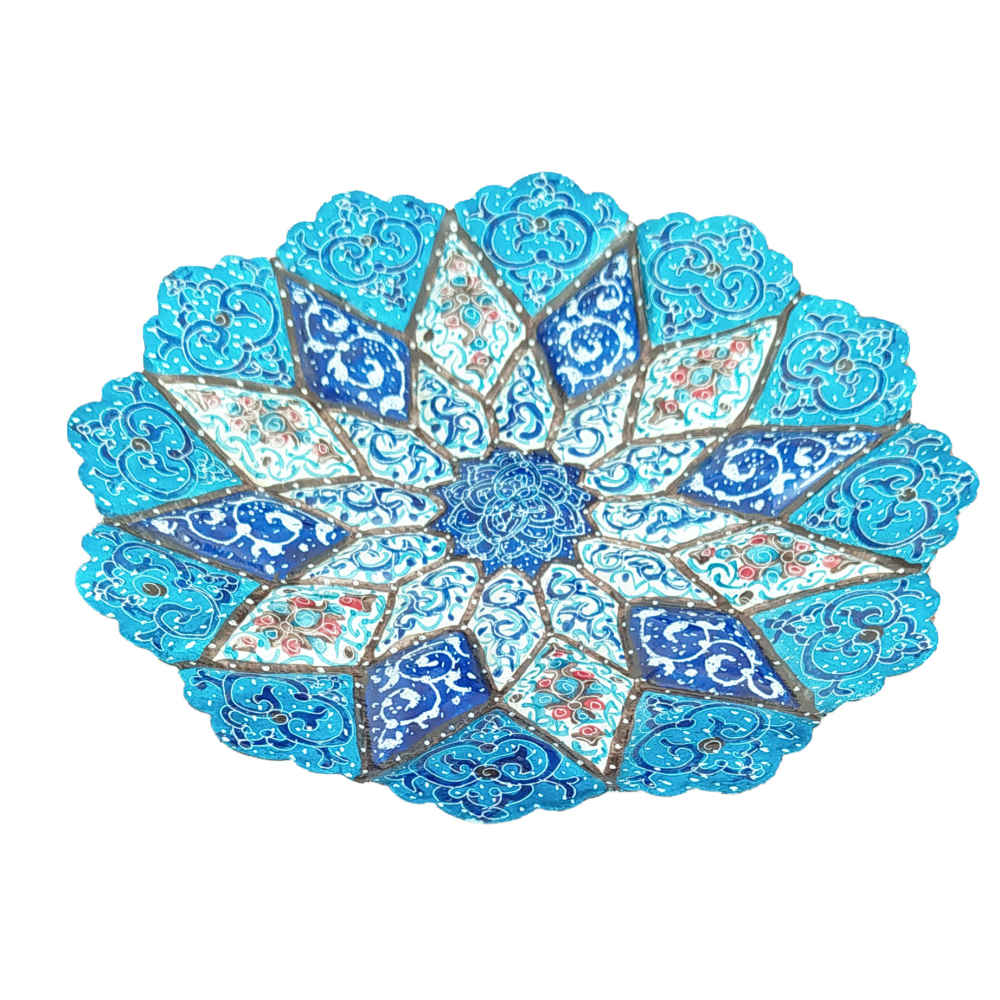 Dekorativer Kupferteller handgemalt mit persischer Minakari Emaille Abtin