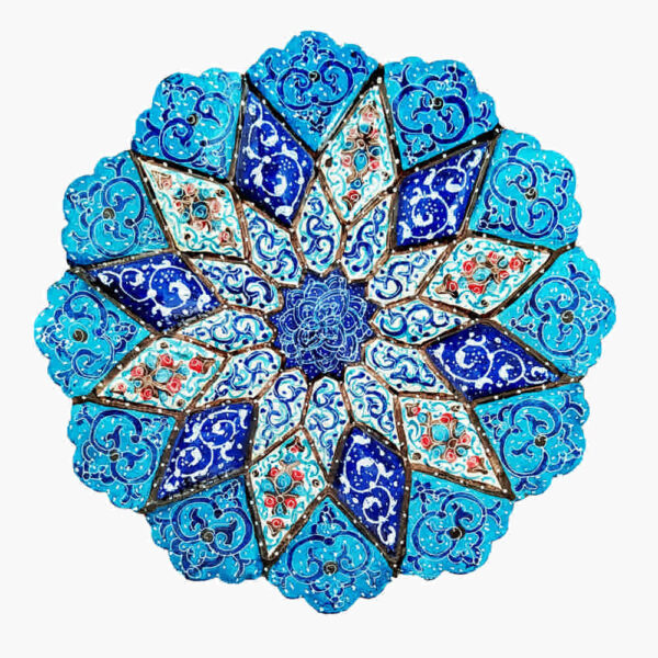 Dekorativer Kupferteller handgemalt mit persischer Minakari Emaille Abtin