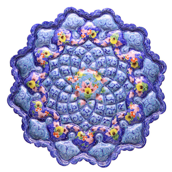 Dekorativer Kupferteller handgemalt mit persischer Minakari Emaille Atash