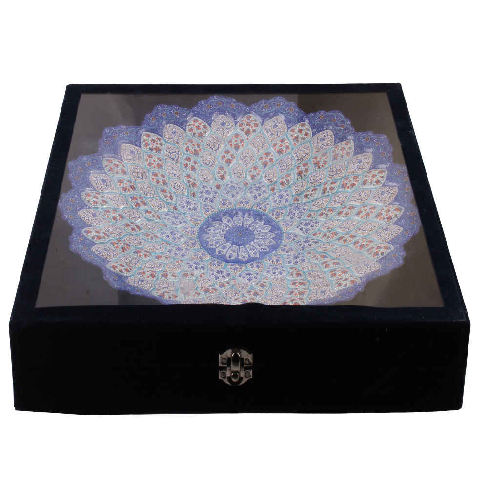 Dekorativer Kupferteller handgemalt mit persischer Minakari Emaille Azar