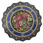 Dekorativer Kupferteller handgemalt mit persischer Minakari Emaille Blumen