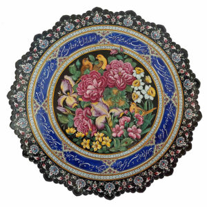 Dekorativer Kupferteller handgemalt mit persischer Minakari Emaille Blumen