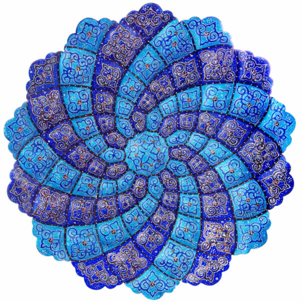 Dekorativer Kupferteller handgemalt mit persischer Minakari Emaille Ahoora