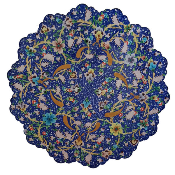 Dekorativer Kupferteller handgemalt mit persischer Minakari Emaille Alvand Blumen