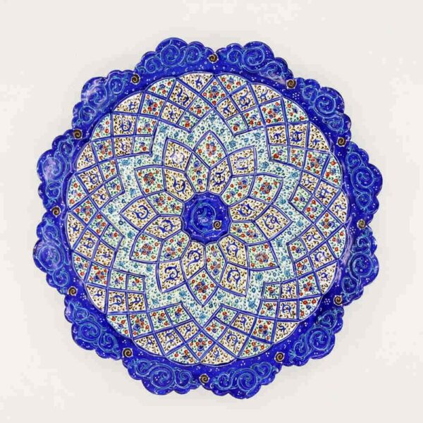 Dekorativer Kupferteller handgemalt mit persischer Minakari Emaille Azarakhsh