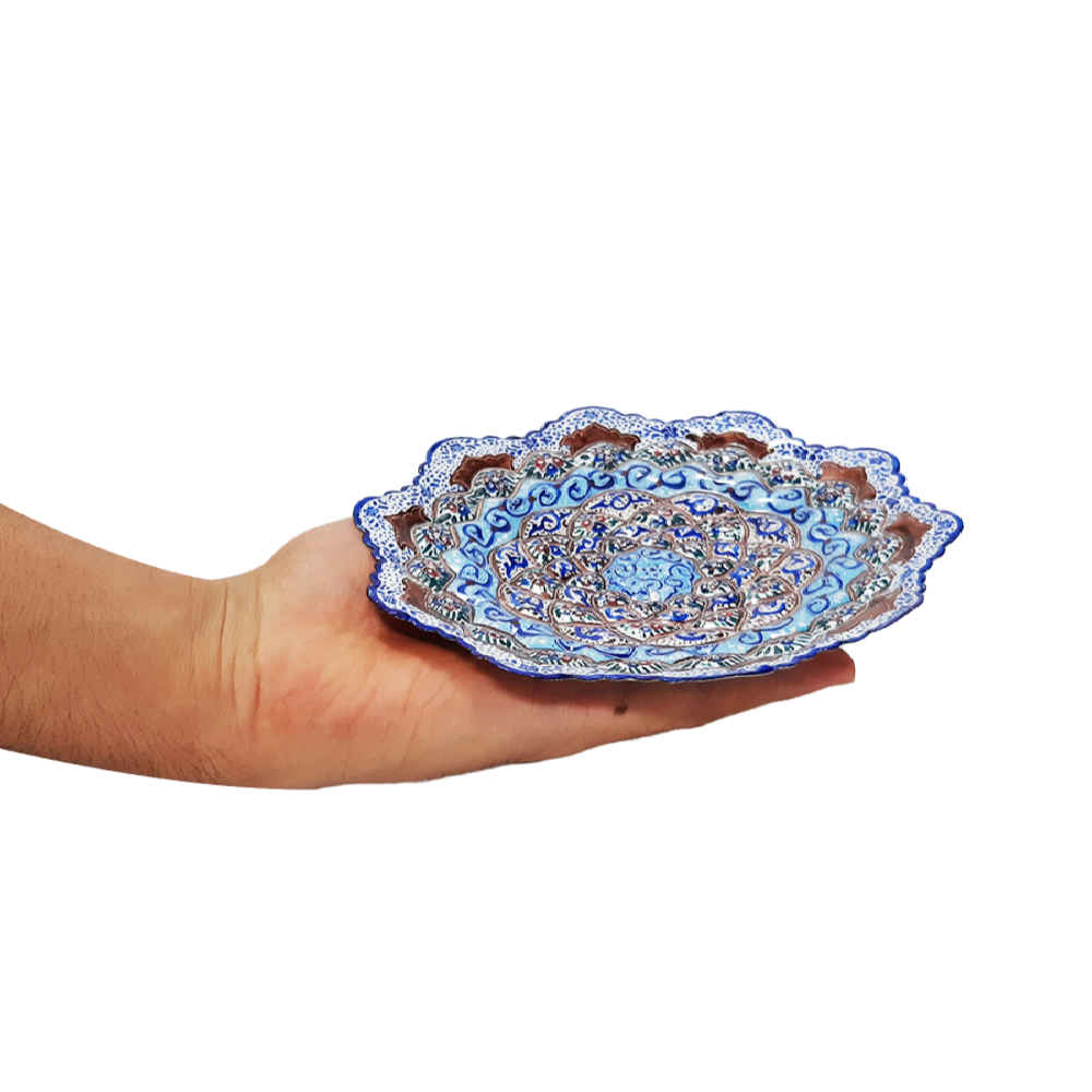 Dekorativer Kupferteller handgemalt mit persischer Minakari Emaille Bamdad