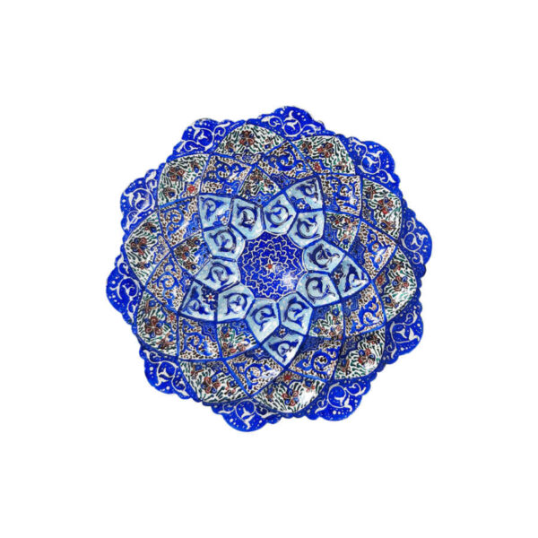 Dekorativer Kupferteller handgemalt mit persischer Minakari Emaille Bardia