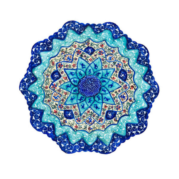 Dekorativer Kupferteller handgemalt mit persischer Minakari Emaille Bina