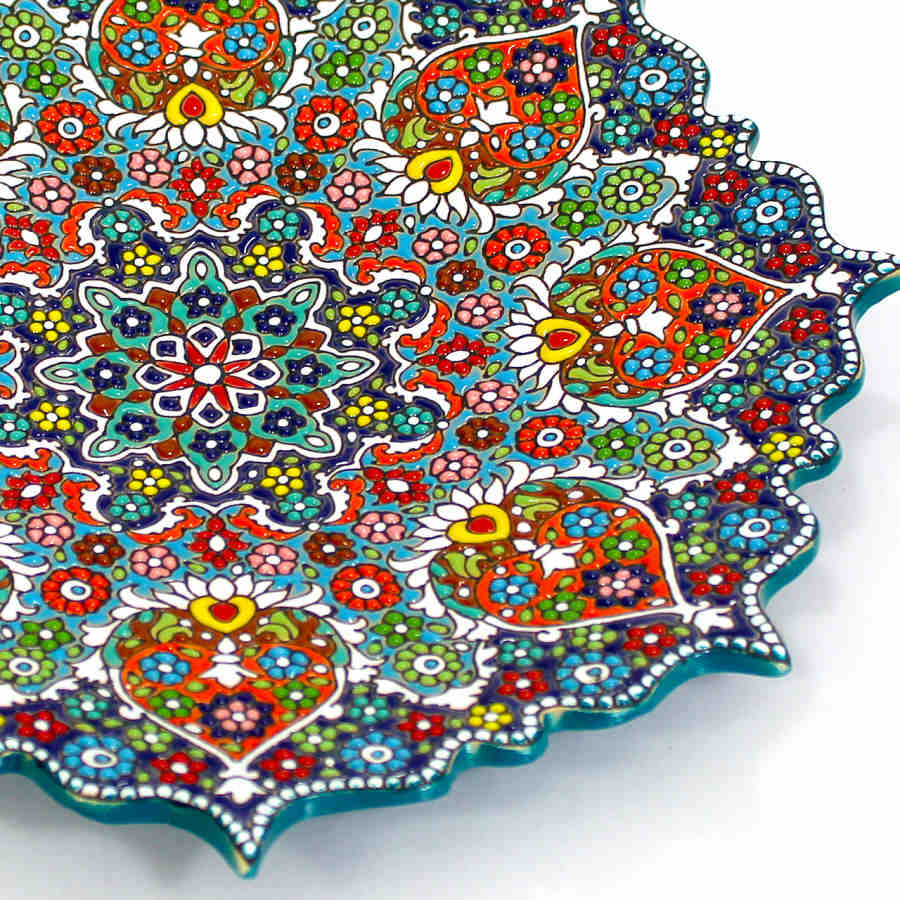 Dekorativer Keramikteller handgemalt mit persischer Minakari Emaille Borzoo