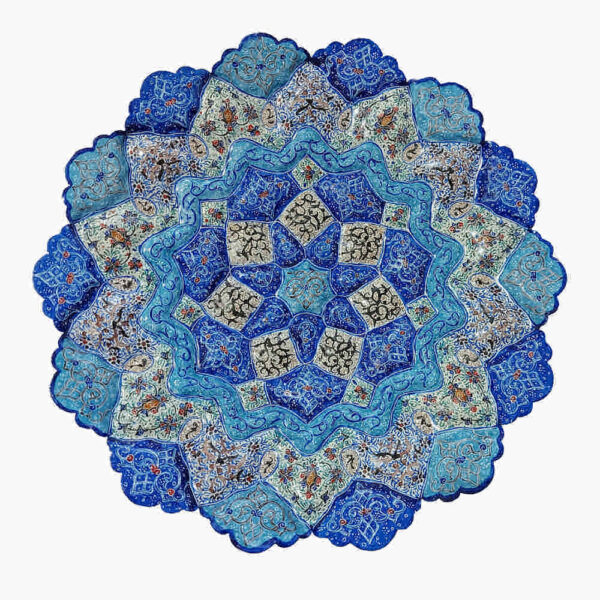 Dekorativer Kupferteller handgemalt mit persischer Minakari Emaille Esfand