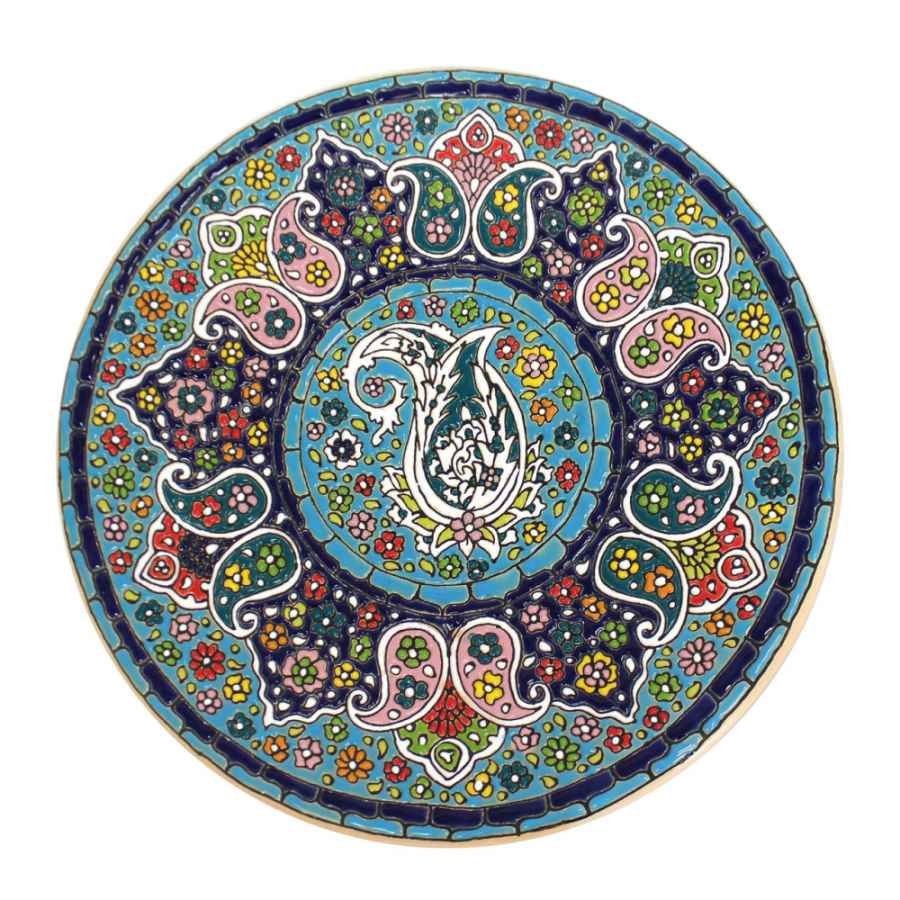 Dekorativer Keramikteller handgemalt mit persischer Minakari Emaille Paisley