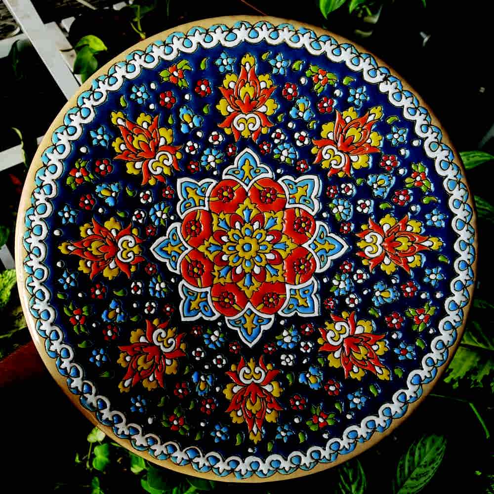 Dekorativer Keramikteller handgemalt mit persischer Minakari Emaille Omid