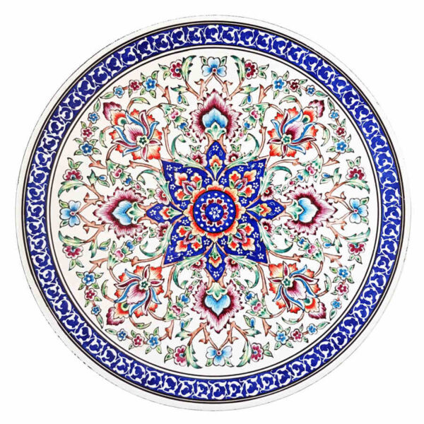 Dekorativer Kupferteller handgemalt mit persischer Minakari Emaille Sahar