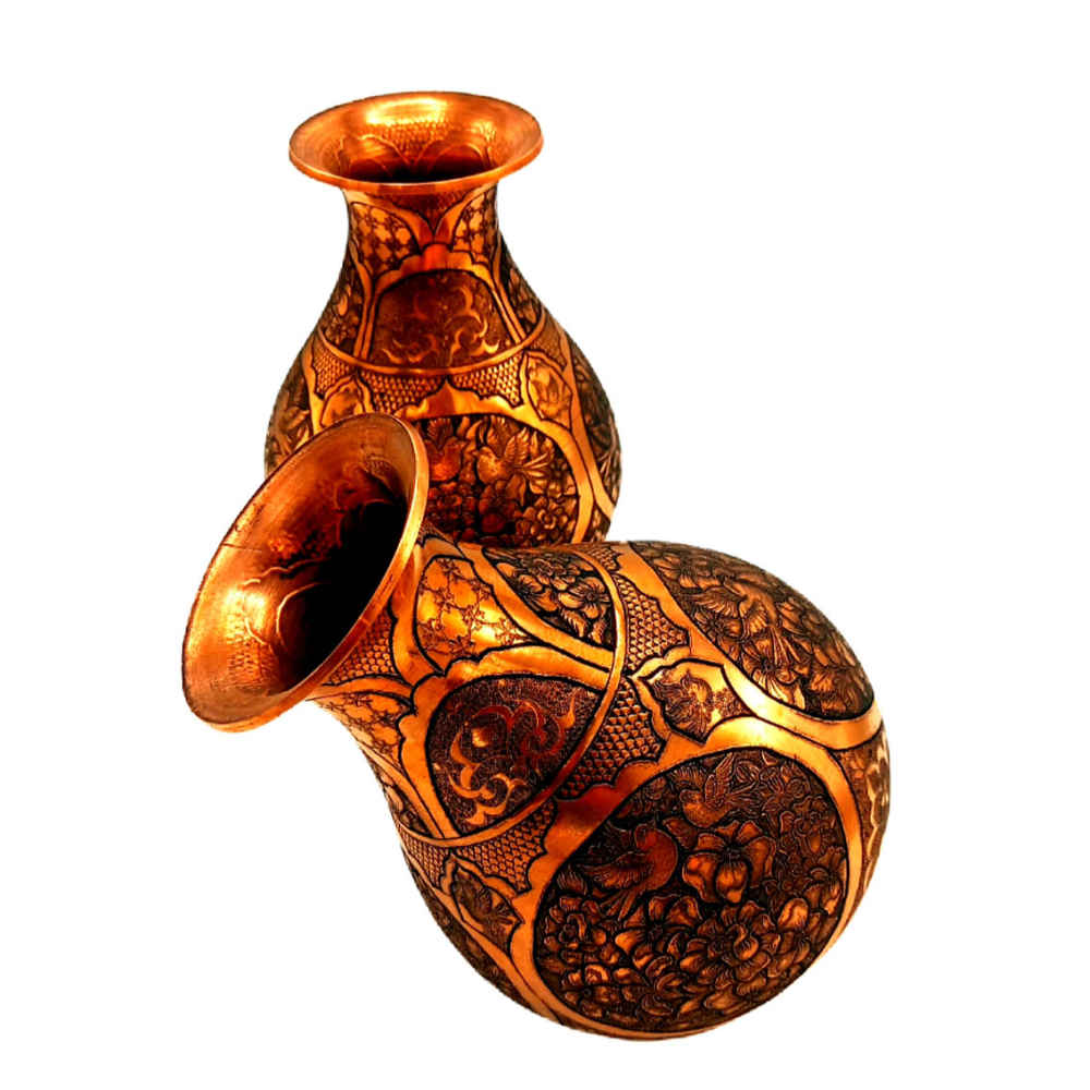 Handgefertigte persische Kupfervase dekorativ mit Gol o Morgh Design