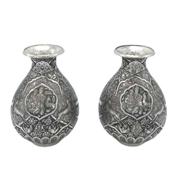 Handgefertigte persische Kupfervase dekorativ mit Tazhib Design - 2er-Set