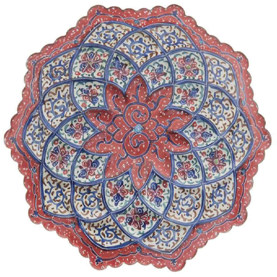 Dekorativer Kupferteller handgemalt mit persischer Minakari Emaille Arghavan