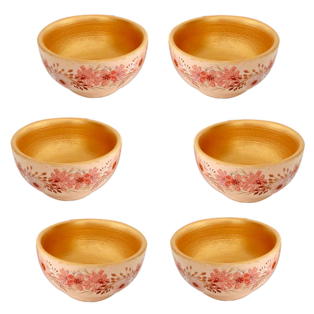 Set aus 6 Handgefertigten Dekorativen Töpferschalen Modell Frühling