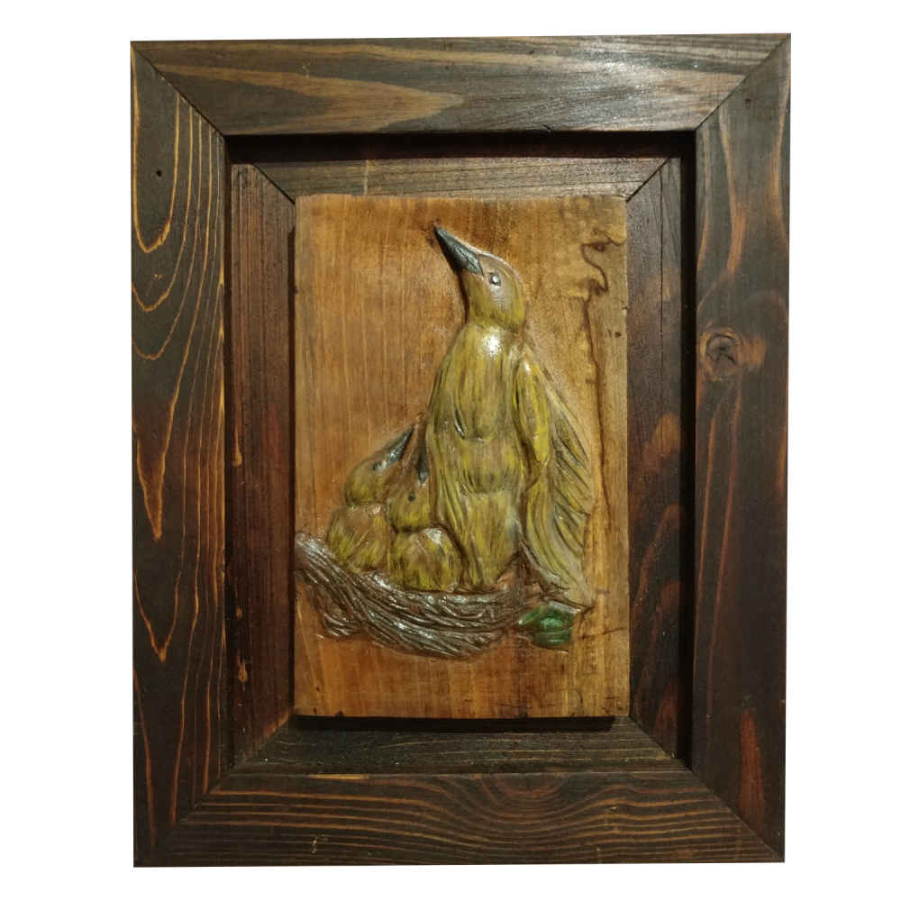 Gerahmte Holzgeschnitzte Kunst mit Tiermotiven Vögel