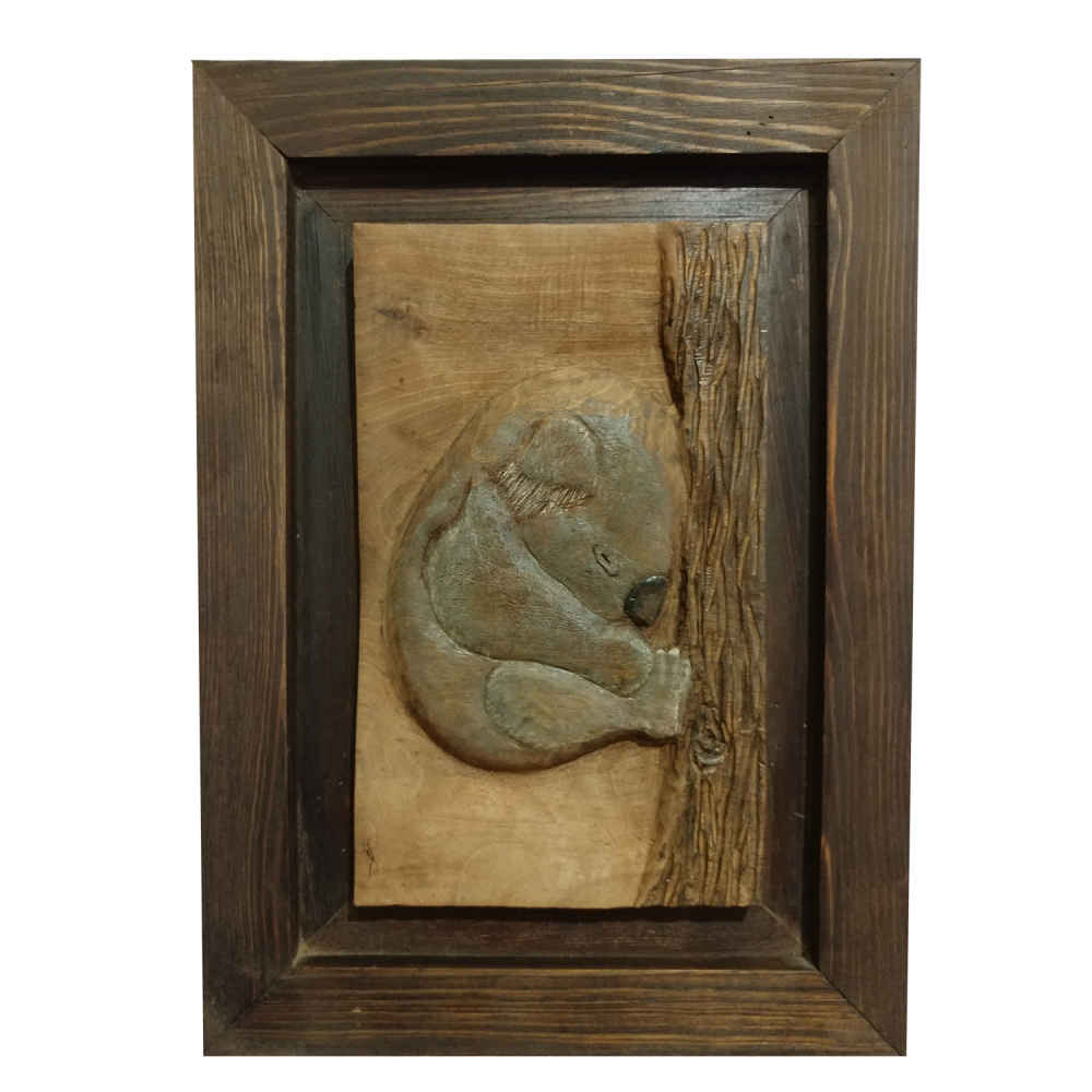 Gerahmte Holzgeschnitzte Kunst mit Tiermotiven Koala