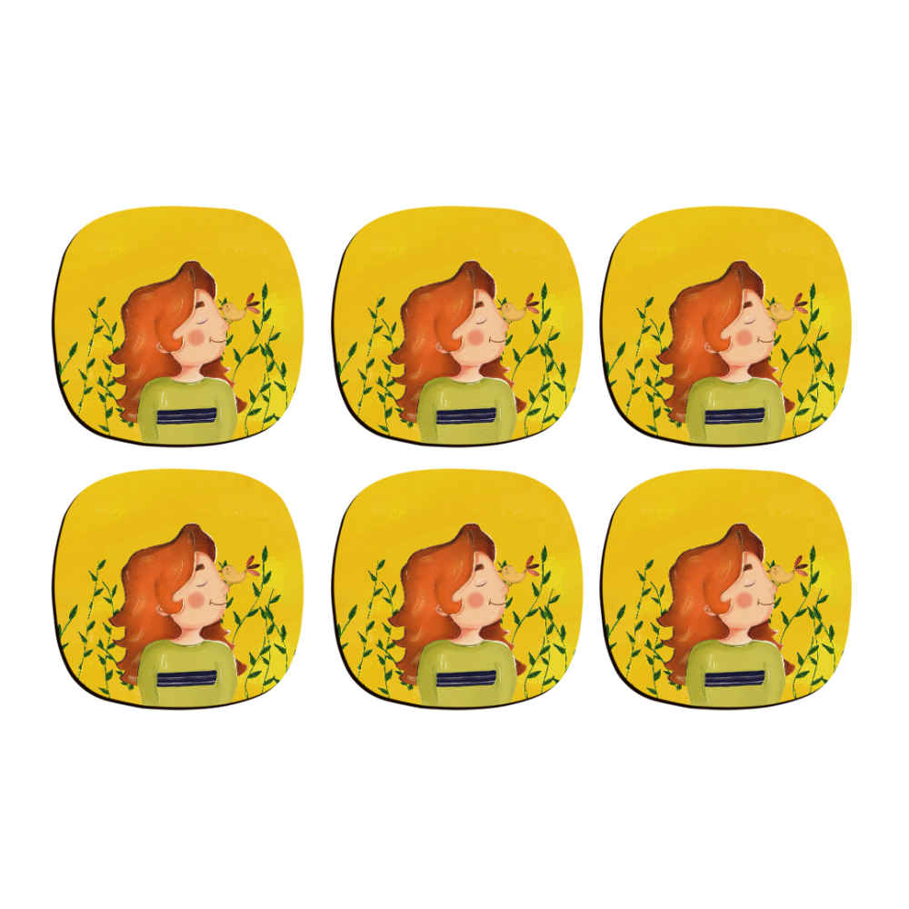 Künstlerisches Set aus Untersetzern mit dem Design Frühlingsmädchen
