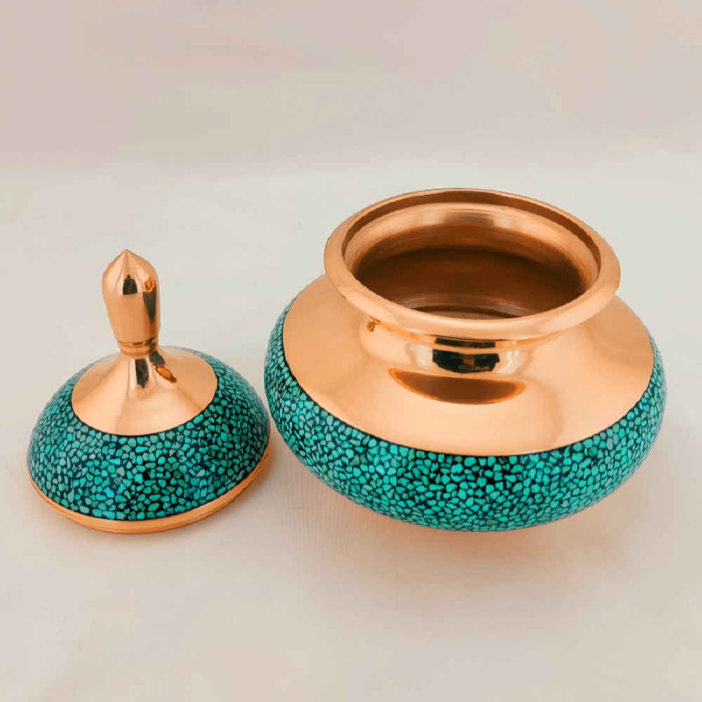 Handgefertigte persische eingelegte Türkis Kupfer-Zuckerschale Yara