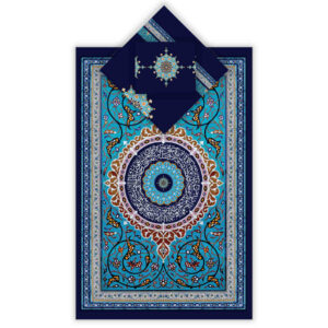 Islamische Gebetsmatte Samt-Sajadah Leichtgewicht mit blauem Eslimi-Design