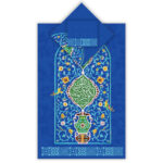 Islamische Gebetsmatte Samt-Sajadah Leichtgewicht mit blauem Mihrab-Design