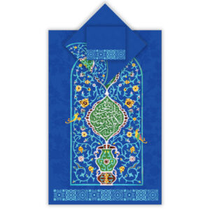 Islamische Gebetsmatte Samt-Sajadah Leichtgewicht mit blauem Mihrab-Design