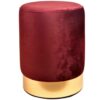Maroon Samt-Pouf mit Goldbasis