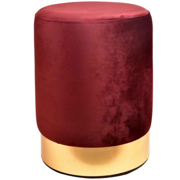 Maroon Samt-Pouf mit Goldbasis
