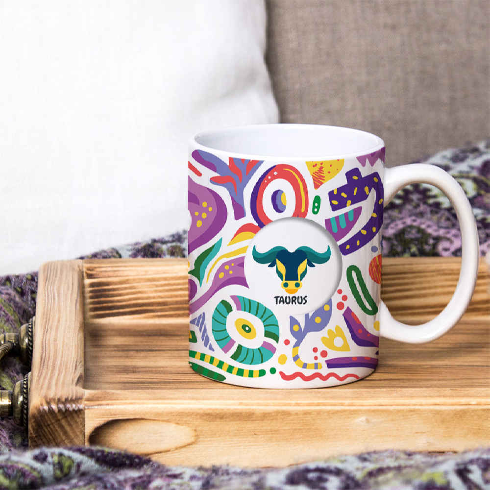 Persische Keramik-Kaffeetasse mit Sternzeichen-Motiv Ordibehesht