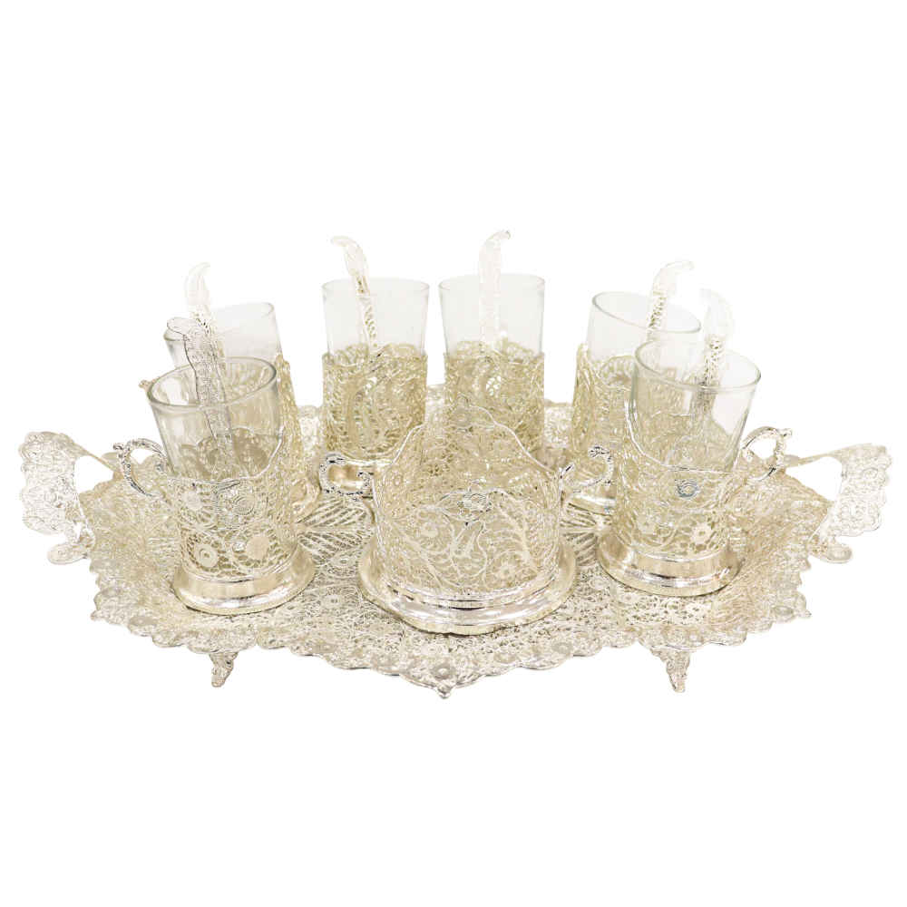 Handgefertigtes persisches Filigran-Tee- und Kaffeeset – Silberbeschichtet Nafas