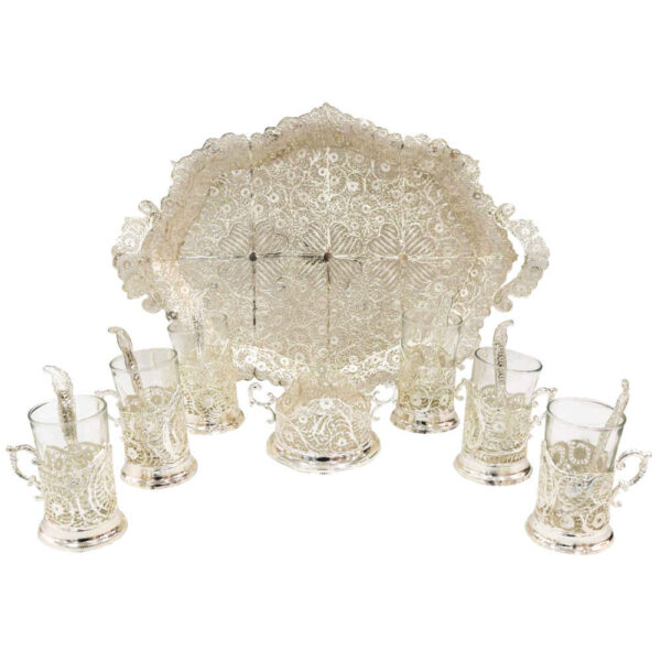 Handgefertigtes persisches Filigran-Tee- und Kaffeeset - Silberbeschichtet Nafas