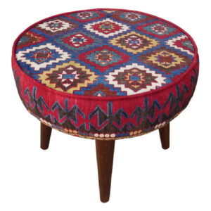 Traditioneller persischer Hocker mit Holzbeinen und Samtstoff, Marineblau Arezoo