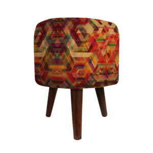 Runder Samt-Hocker mit Holzbeinen, inspiriert von persischer Kunst, Orange Atash