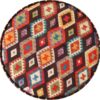 Traditioneller roter persischer Hocker mit Holzbeinen und Samtstoff, Avash