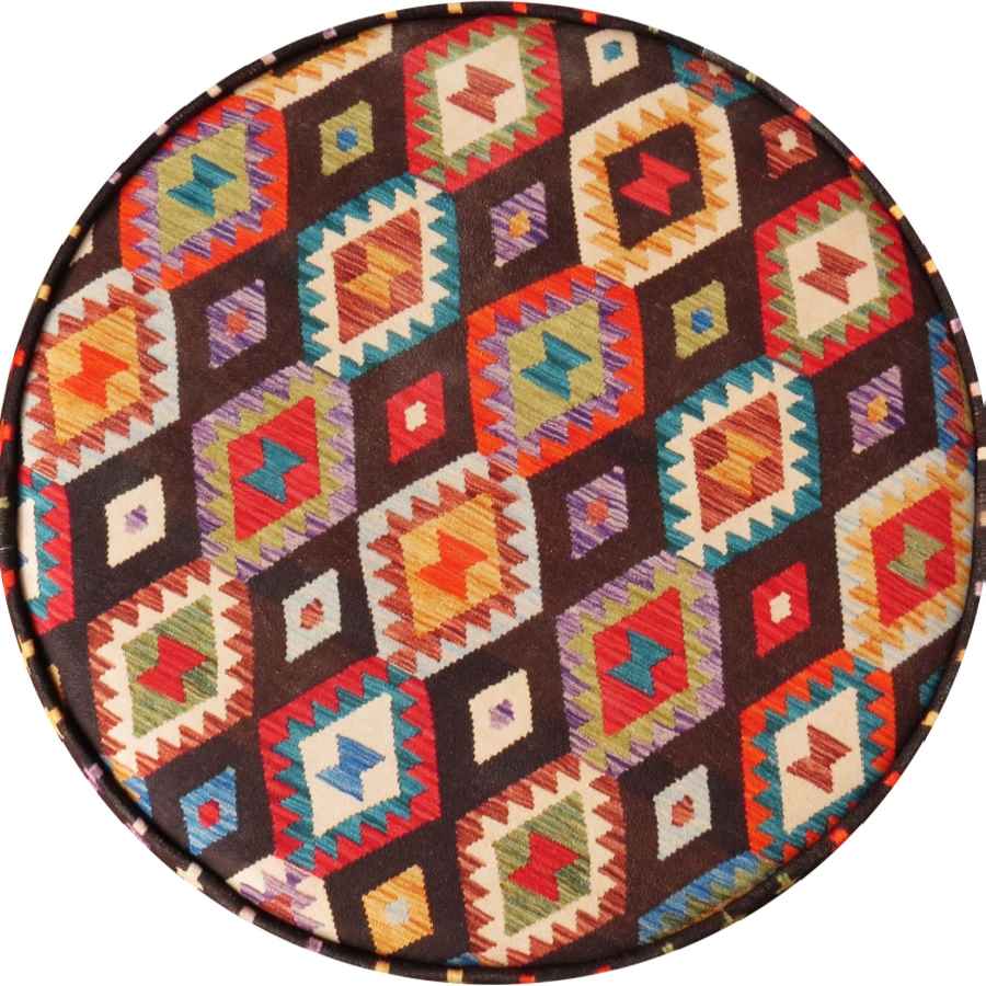 Traditioneller persischer Hocker mit Holzbeinen und Samtstoff, Tile