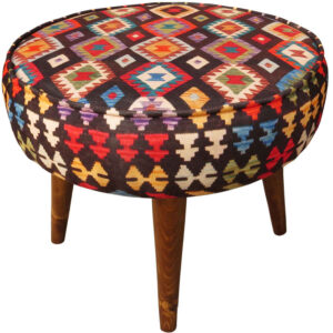 Traditioneller persischer Hocker mit Holzbeinen und Samtstoff, Tile