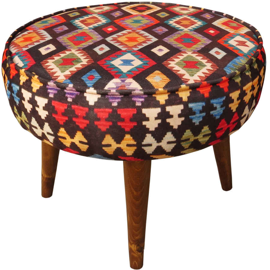 Traditioneller roter persischer Hocker mit Holzbeinen und Samtstoff, Avash