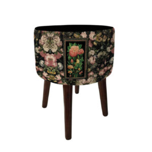 Runder Samt-Hocker mit Holzbeinen, inspiriert von persischer Kunst, Behesht