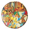 Traditioneller persischer Hocker mit Holzbeinen und Samtstoff, Piktoral