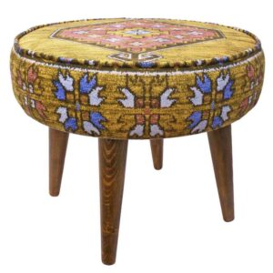 Traditioneller persischer Hocker mit Holzbeinen und Samtstoff, Diana
